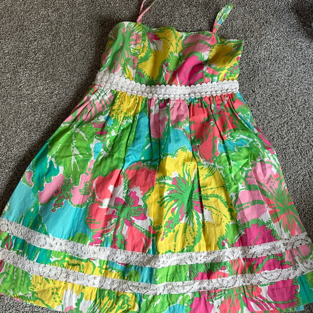 Lilly Pulitzer Girls Bright Floral Sundress in Pink, Yellow, Aqua & Green